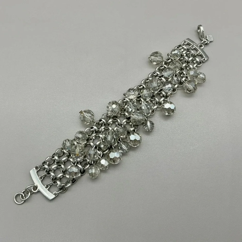 Banana Republic Bracelet Womens Silver Tone Crystal Bead Multi Strand 7.5 Inch